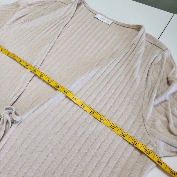 MNG Mango Womens Ribbed Long Duster Cardigan Size Large Beige Tie Front Slits - Picture 11 of 12